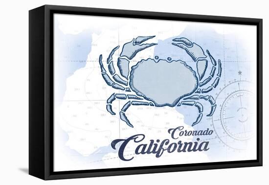 Coronado, California - Crab - Blue - Coastal Icon-Lantern Press-Framed Stretched Canvas
