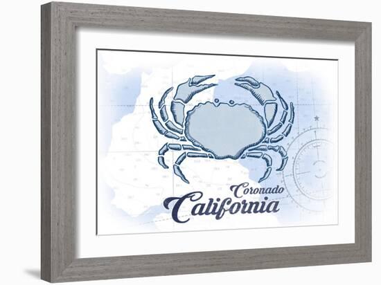 Coronado, California - Crab - Blue - Coastal Icon-Lantern Press-Framed Art Print