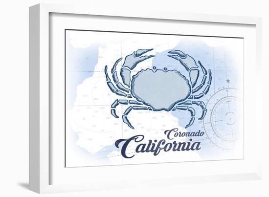 Coronado, California - Crab - Blue - Coastal Icon-Lantern Press-Framed Art Print