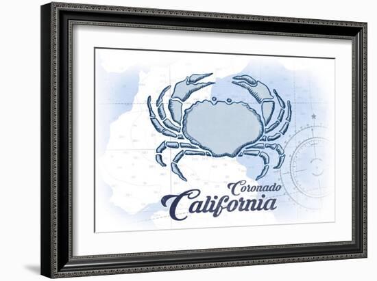 Coronado, California - Crab - Blue - Coastal Icon-Lantern Press-Framed Art Print