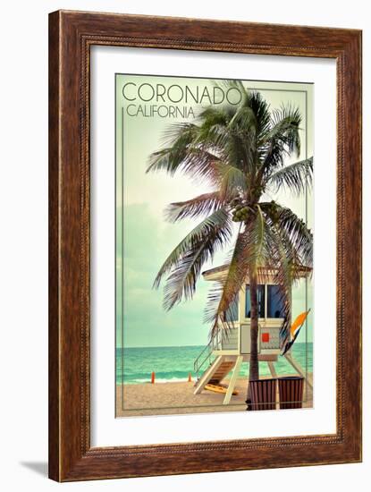 Coronado, California - Lifeguard Shack and Palm-Lantern Press-Framed Art Print