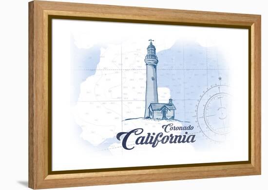 Coronado, California - Lighthouse - Blue - Coastal Icon-Lantern Press-Framed Stretched Canvas