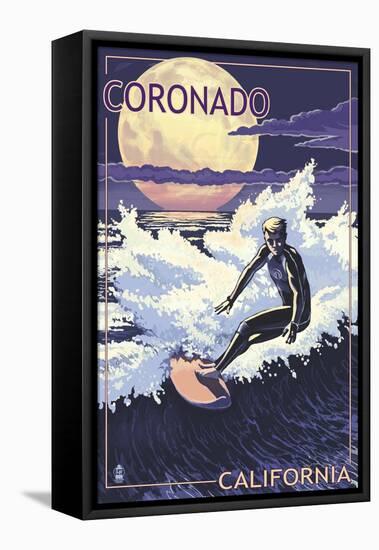 Coronado, California - Night Surfer-Lantern Press-Framed Stretched Canvas