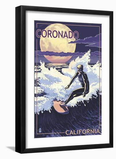 Coronado, California - Night Surfer-Lantern Press-Framed Art Print