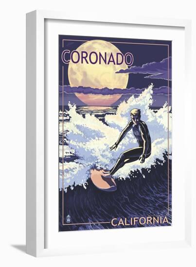Coronado, California - Night Surfer-Lantern Press-Framed Art Print