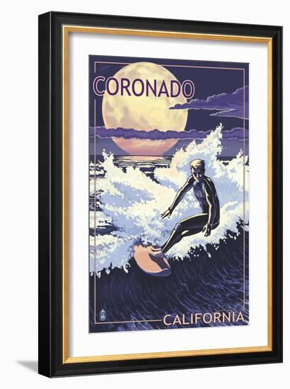 Coronado, California - Night Surfer-Lantern Press-Framed Art Print