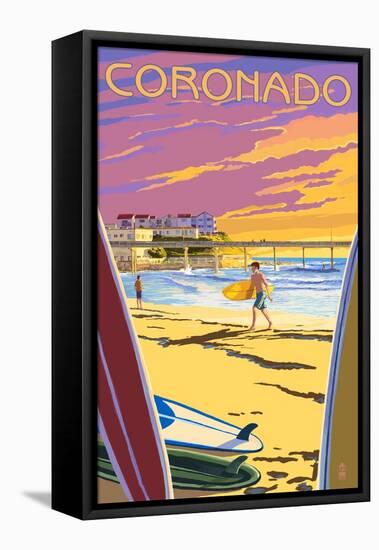 Coronado, California - Ocean Beach Pier-Lantern Press-Framed Stretched Canvas