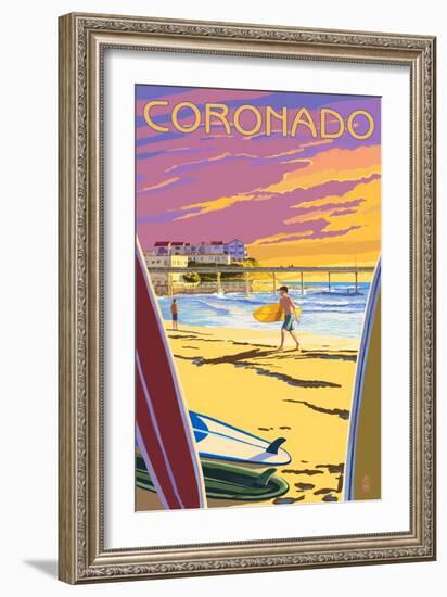 Coronado, California - Ocean Beach Pier-Lantern Press-Framed Art Print