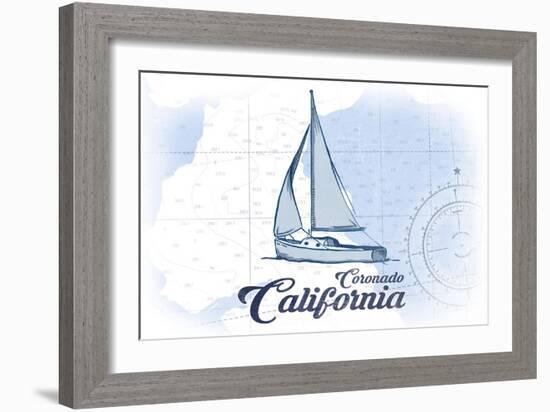 Coronado, California - Sailboat - Blue - Coastal Icon-Lantern Press-Framed Art Print