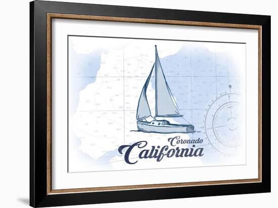 Coronado, California - Sailboat - Blue - Coastal Icon-Lantern Press-Framed Art Print