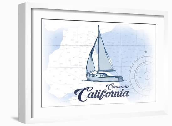 Coronado, California - Sailboat - Blue - Coastal Icon-Lantern Press-Framed Art Print