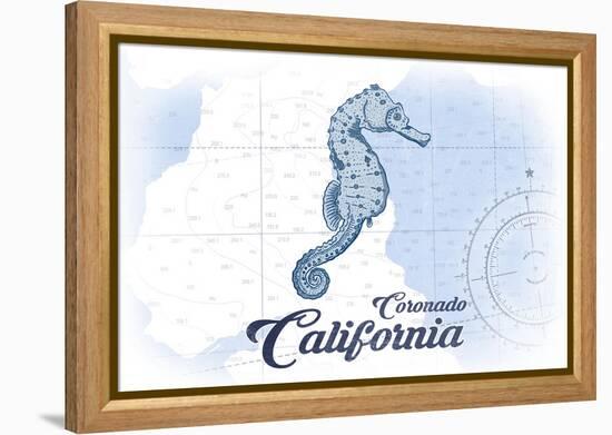 Coronado, California - Seahorse - Blue - Coastal Icon-Lantern Press-Framed Stretched Canvas