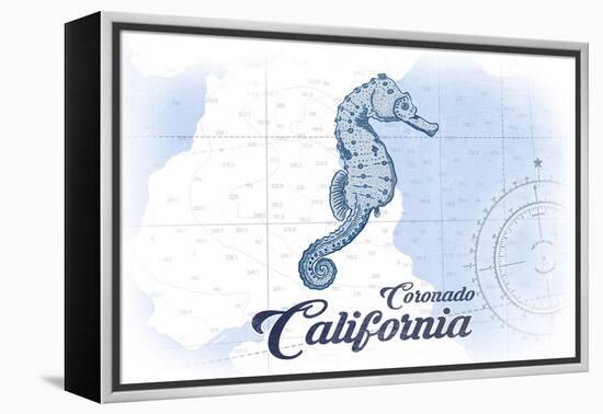 Coronado, California - Seahorse - Blue - Coastal Icon-Lantern Press-Framed Stretched Canvas