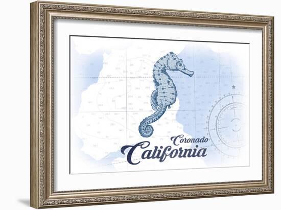 Coronado, California - Seahorse - Blue - Coastal Icon-Lantern Press-Framed Art Print