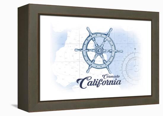 Coronado, California - Ship Wheel - Blue - Coastal Icon-Lantern Press-Framed Stretched Canvas