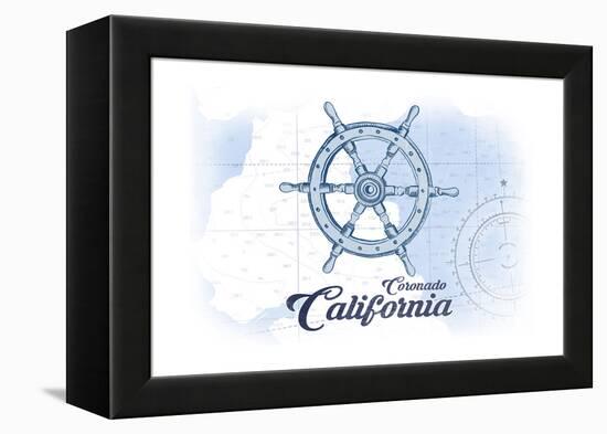 Coronado, California - Ship Wheel - Blue - Coastal Icon-Lantern Press-Framed Stretched Canvas