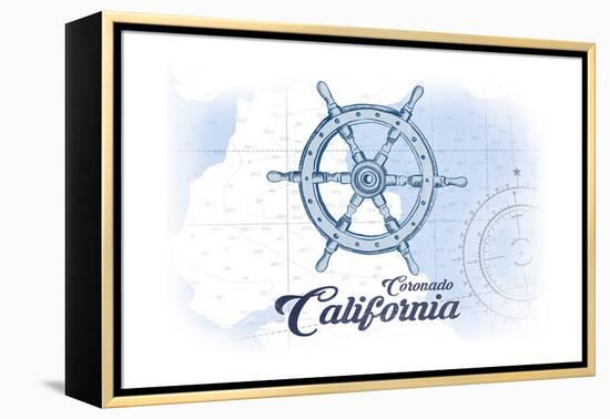 Coronado, California - Ship Wheel - Blue - Coastal Icon-Lantern Press-Framed Stretched Canvas