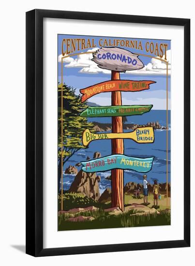 Coronado, California - Signpost-Lantern Press-Framed Art Print