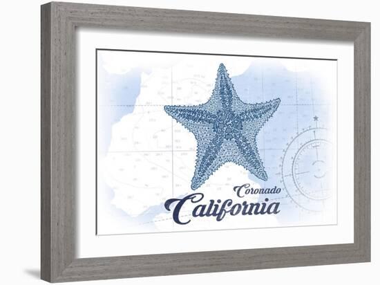 Coronado, California - Starfish - Blue - Coastal Icon-Lantern Press-Framed Art Print