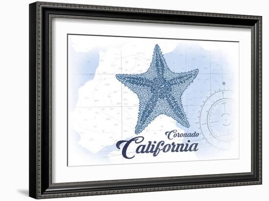 Coronado, California - Starfish - Blue - Coastal Icon-Lantern Press-Framed Art Print