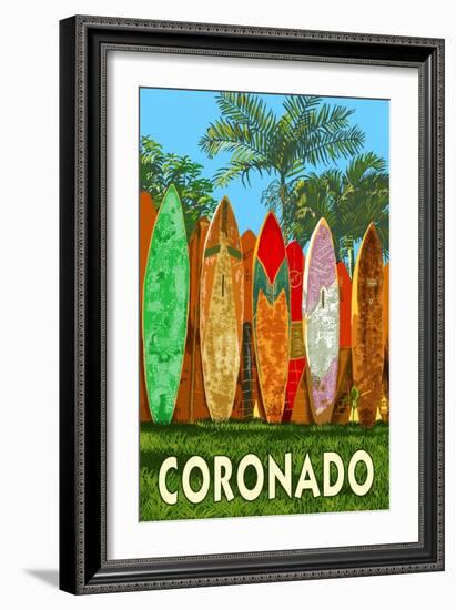 Coronado, California - Surfboard Fence-Lantern Press-Framed Art Print