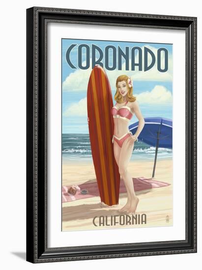 Coronado, California - Surfer Pinup-Lantern Press-Framed Art Print