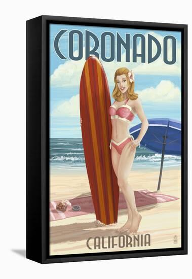 Coronado, California - Surfer Pinup-Lantern Press-Framed Stretched Canvas