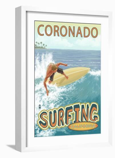 Coronado, California - Surfer-Lantern Press-Framed Art Print