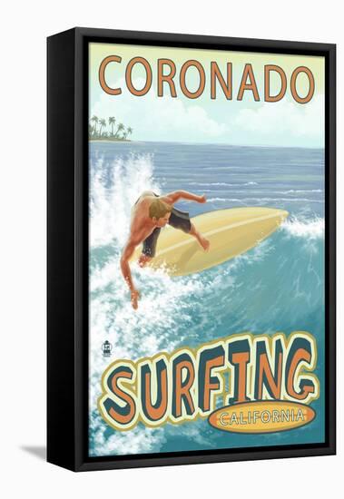 Coronado, California - Surfer-Lantern Press-Framed Stretched Canvas