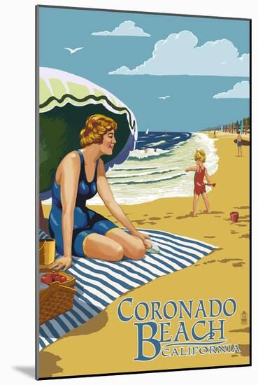 Coronado, California - Woman on Beach-Lantern Press-Mounted Art Print