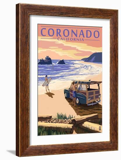 Coronado, California - Woody on the Beach-Lantern Press-Framed Art Print