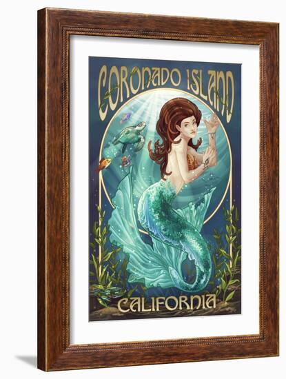 Coronado Island, California - Mermaid (Blue Tail)-Lantern Press-Framed Art Print