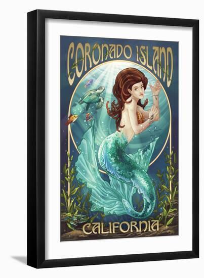 Coronado Island, California - Mermaid (Blue Tail)-Lantern Press-Framed Art Print
