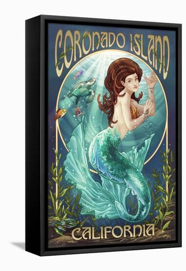 Coronado Island, California - Mermaid (Blue Tail)-Lantern Press-Framed Stretched Canvas
