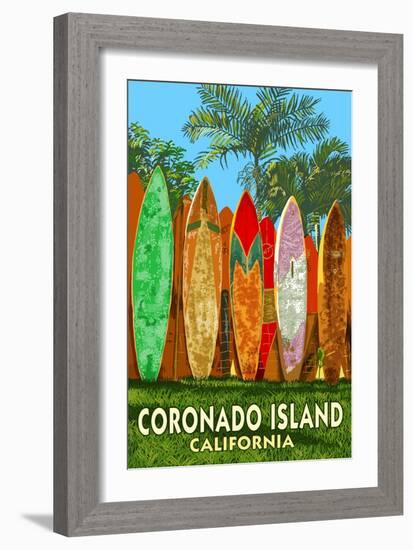 Coronado Island, California - Surfboard Fence-Lantern Press-Framed Art Print