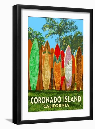 Coronado Island, California - Surfboard Fence-Lantern Press-Framed Art Print