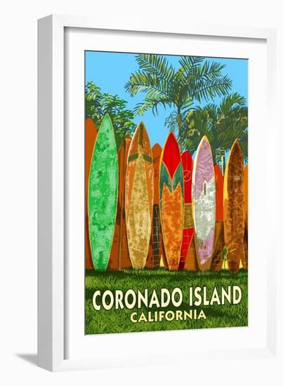 Coronado Island, California - Surfboard Fence-Lantern Press-Framed Art Print