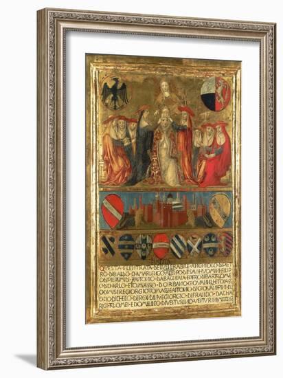 Coronation of Pope Pius II, with City of Siena at Bottom Guarded by Two Heraldic Lions-Giovanni di Paolo-Framed Giclee Print