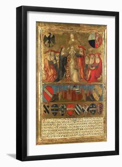 Coronation of Pope Pius II, with City of Siena at Bottom Guarded by Two Heraldic Lions-Giovanni di Paolo-Framed Giclee Print