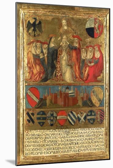 Coronation of Pope Pius II, with City of Siena at Bottom Guarded by Two Heraldic Lions-Giovanni di Paolo-Mounted Giclee Print