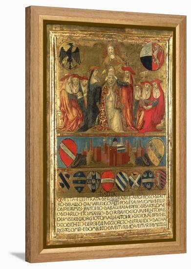 Coronation of Pope Pius II, with City of Siena at Bottom Guarded by Two Heraldic Lions-Giovanni di Paolo-Framed Premier Image Canvas