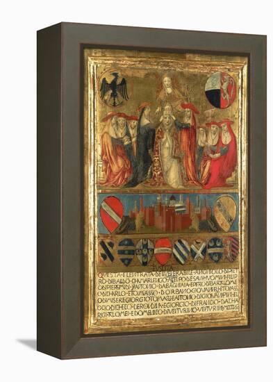 Coronation of Pope Pius II, with City of Siena at Bottom Guarded by Two Heraldic Lions-Giovanni di Paolo-Framed Premier Image Canvas