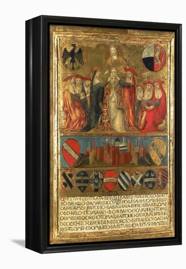 Coronation of Pope Pius II, with City of Siena at Bottom Guarded by Two Heraldic Lions-Giovanni di Paolo-Framed Premier Image Canvas