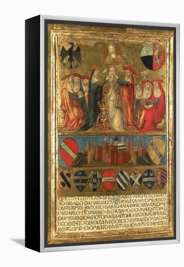 Coronation of Pope Pius II, with City of Siena at Bottom Guarded by Two Heraldic Lions-Giovanni di Paolo-Framed Premier Image Canvas