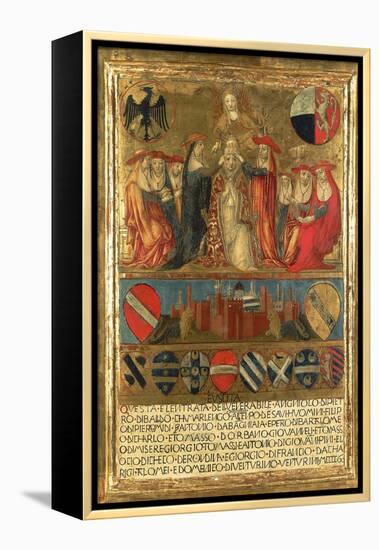 Coronation of Pope Pius II, with City of Siena at Bottom Guarded by Two Heraldic Lions-Giovanni di Paolo-Framed Premier Image Canvas