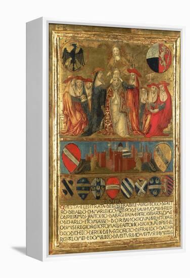 Coronation of Pope Pius II, with City of Siena at Bottom Guarded by Two Heraldic Lions-Giovanni di Paolo-Framed Premier Image Canvas