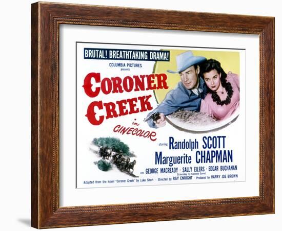 Coroner Creek, Randolph Scott, Marguerite Chapman, 1948-null-Framed Art Print