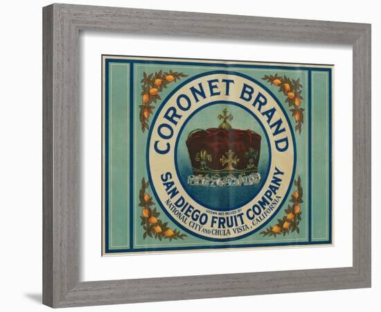 Coronet Lemon Label - Chula Vista, CA-Lantern Press-Framed Art Print