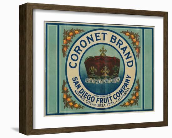 Coronet Lemon Label - Chula Vista, CA-Lantern Press-Framed Art Print