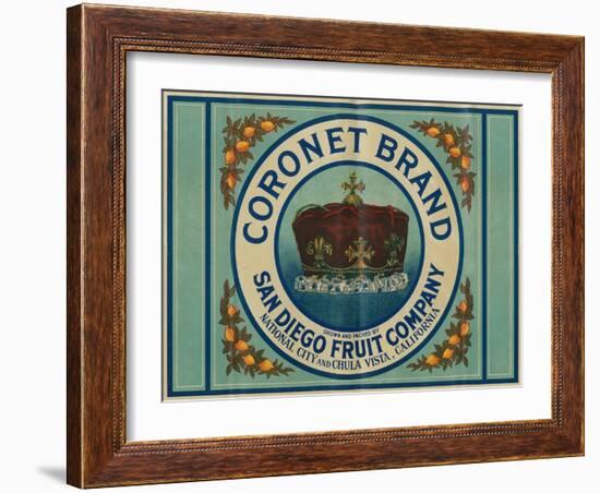 Coronet Lemon Label - Chula Vista, CA-Lantern Press-Framed Art Print